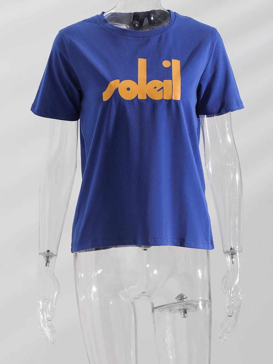 Brief druck T-Shirt Frauen Rundhals ausschnitt Vintage Chic Kurzarm T-Shirts Französisch Mode Casual Tops Femme Kleidung neu