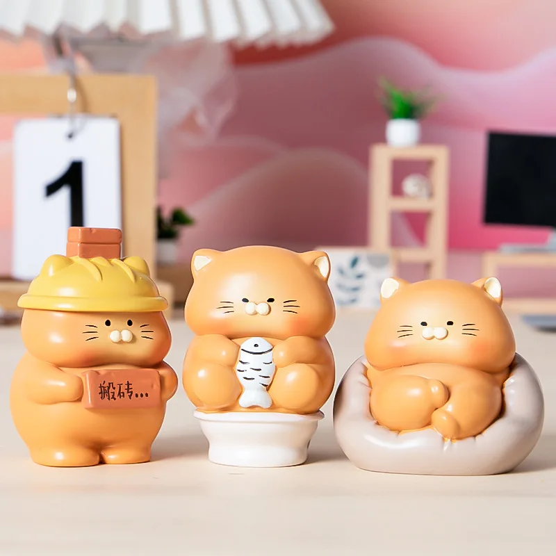 New Cat Work Diary Blind Box Cute Cat Series Resin Handmade Figurine Desktop Ornament Home Decor & Collection