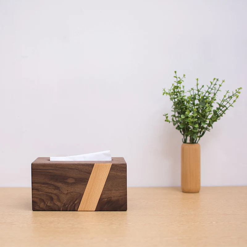 Japanese Style Rectangular Solid Wood Tissue Box Modern Living Room Coffee Table Black Walnut Drawer Home Decoration Accessories