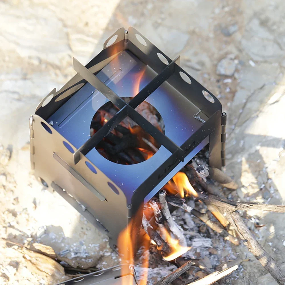 Lixada Camping Titanium Stove Lightweight Folding Wood Burning Stove Portable Outdoor Pocket Stove for Backpacking Cooking