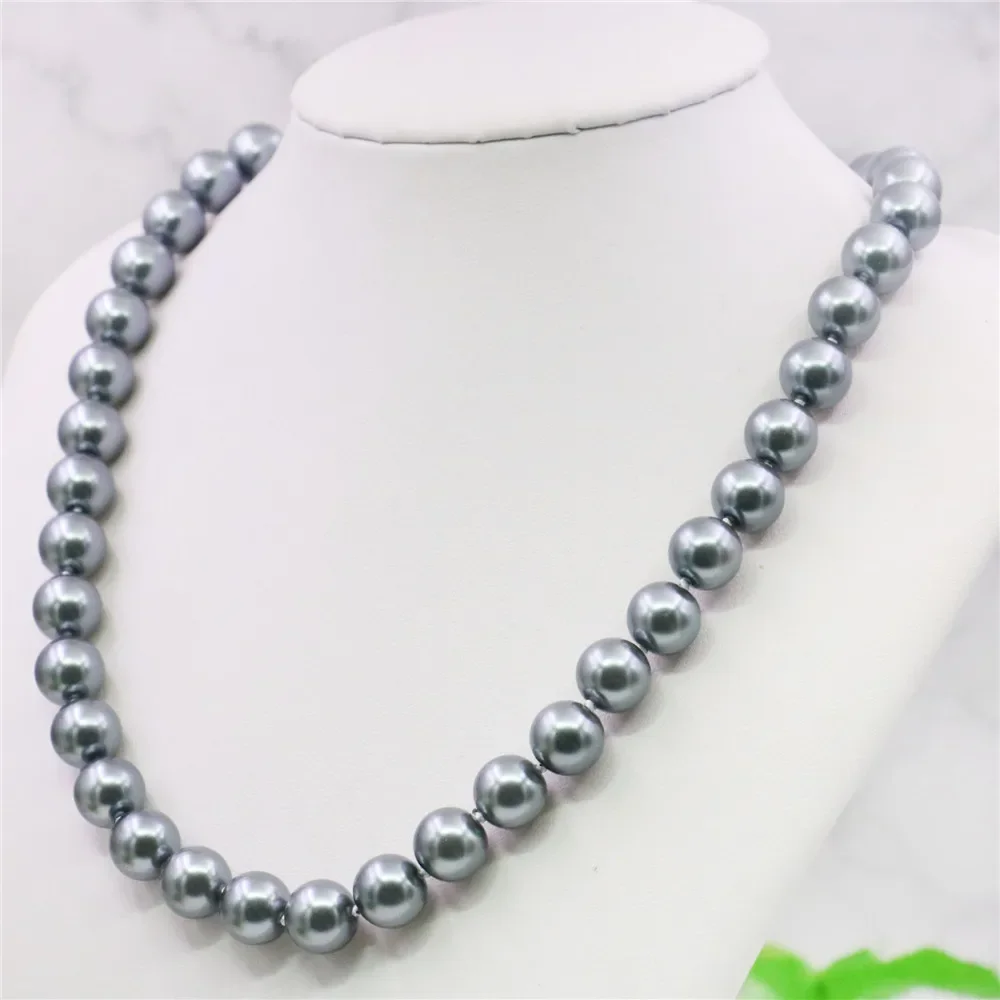 8 10 12mm Round Silvercolor Gray Pearl Shell Necklace Women Hand Made Jewelry Making Design Fashion Accessory Gifts For Mother