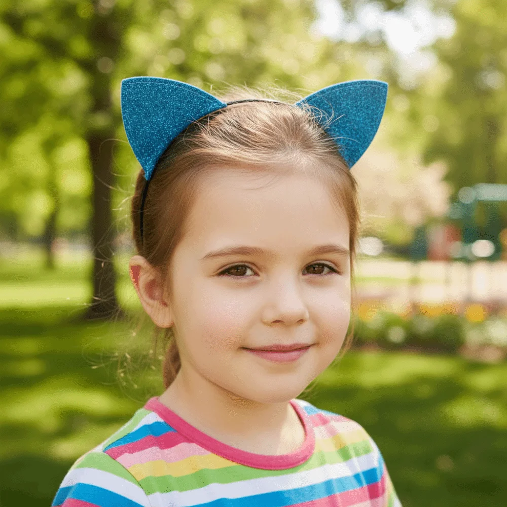 Shinny Halloween Cat Ear Headband Fabric Wrapped Universal Cosplay Cat Ear Headpiece with Non-slip Buckle Cat Ear Hair Hoop