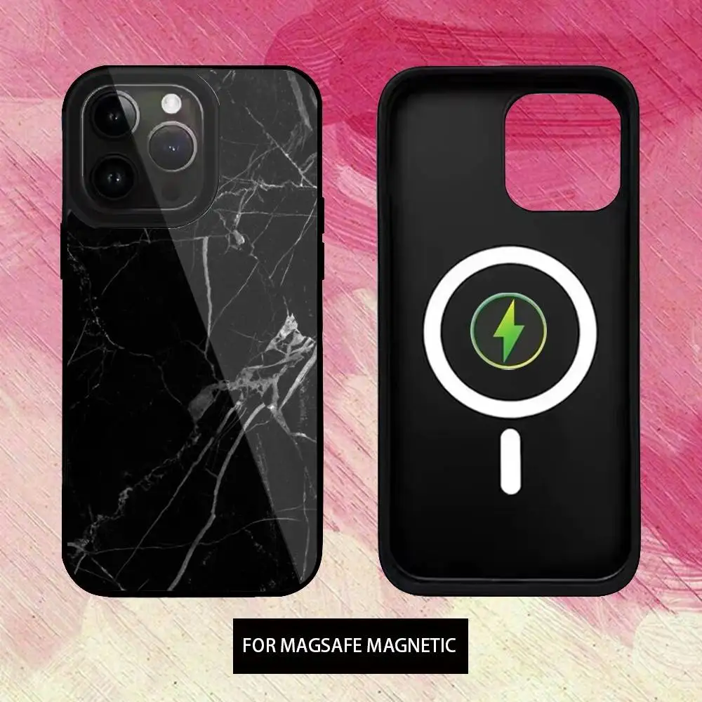 B-funda de teléfono de arte de mármol dorado negro para iPhone17,16,15,14,13,12,11 Plus, carga inalámbrica Magsafe magnética Pro Max
