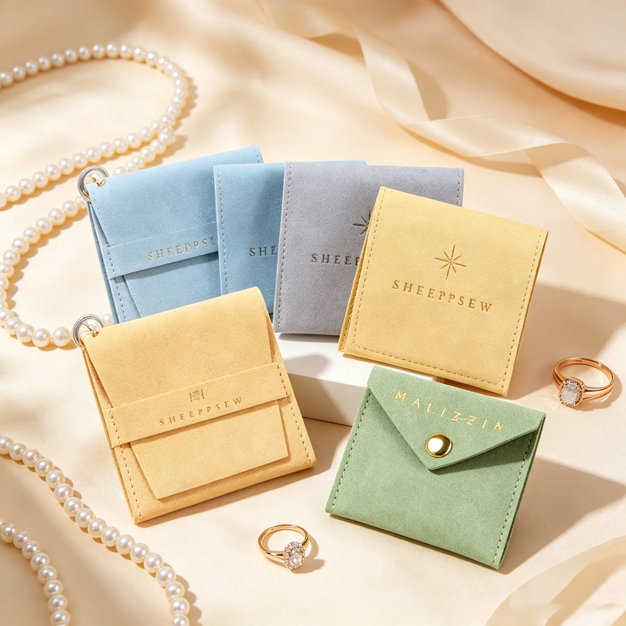 

50Pcs/Lot High Quality Suede Microfiber Gift Earrings Jewelry Packaging Bag Custom logo Printed Envelope Button Microfiber Pouch