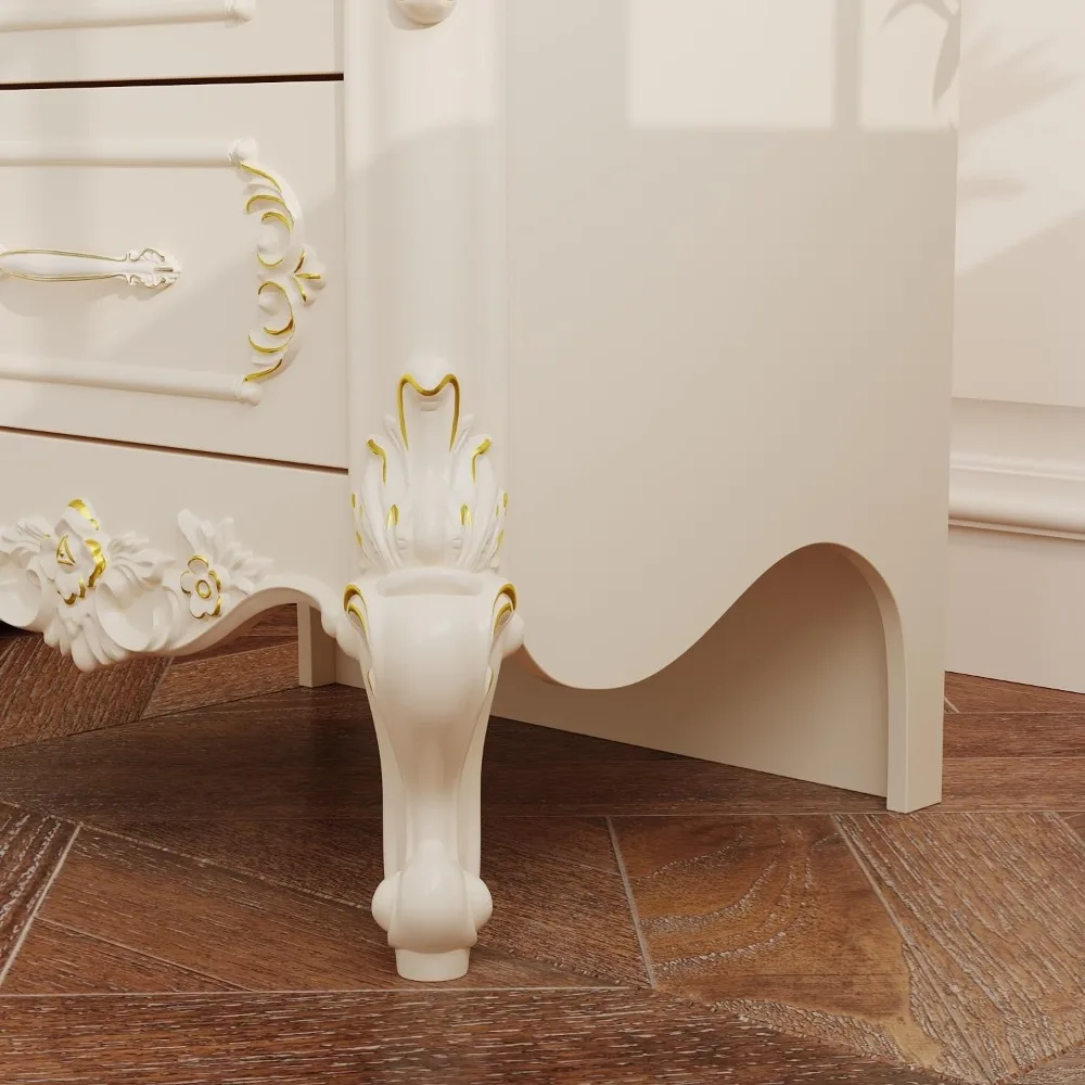 Table de chevet moderne du milieu du siècle avec 2 tiroirs, tables d'appoint sculptées pour chambre à coucher, meubles de style campagnard français