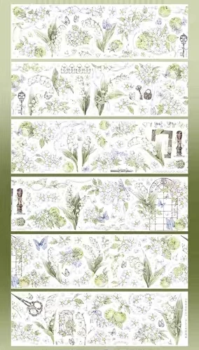 Mist Forest Pear Flower and Lily of The Valley Washi Shiny PET Tape