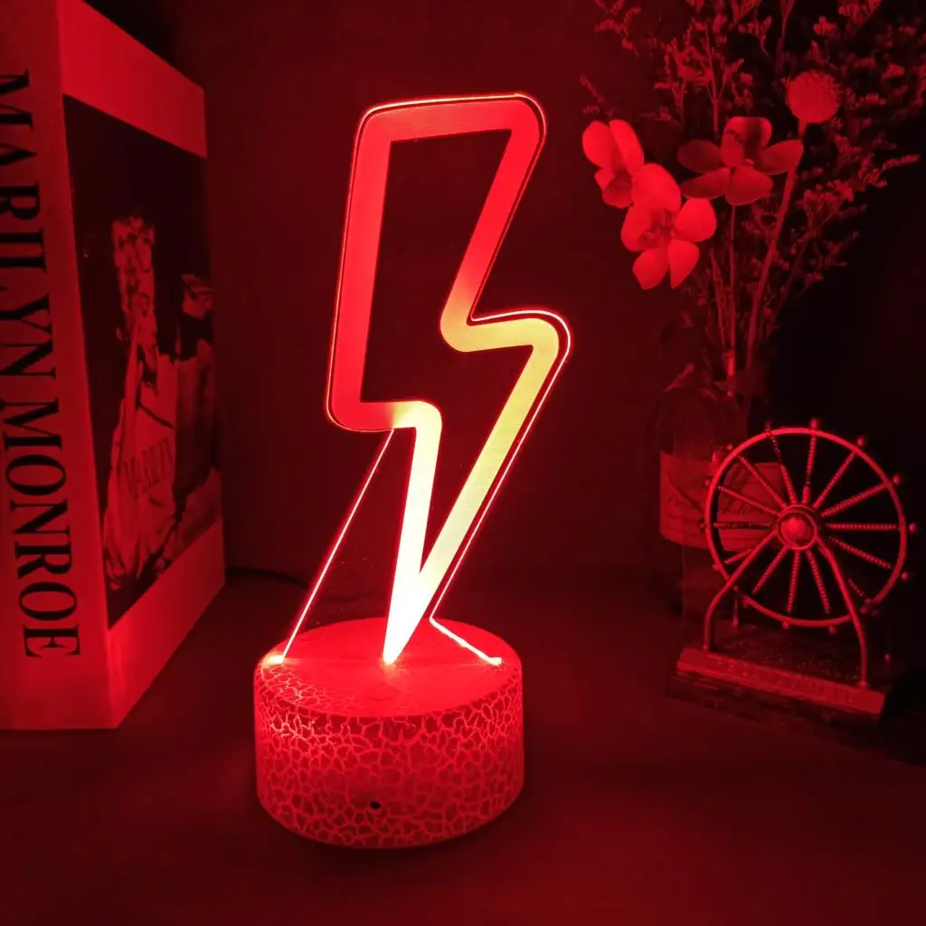 3D Lightning Shaped Night Light 7/16 Color Changing Flash Sign Table Lamp For Children's Room Home Wedding Party Bar Gift Decor