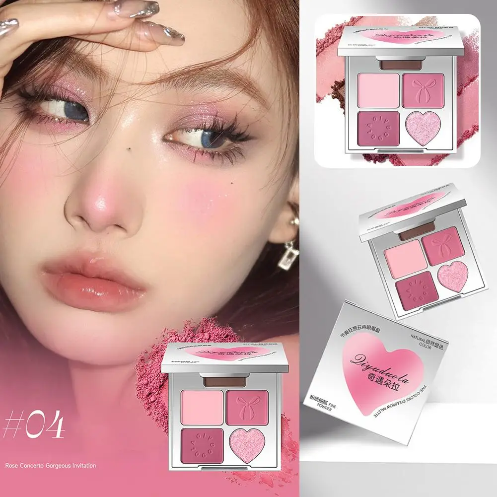 Tavolozza di ombretti Love per trucco occhi duraturo a 5 colori con lucentezza a lunga durata e fard e evidenziatore - Naturale