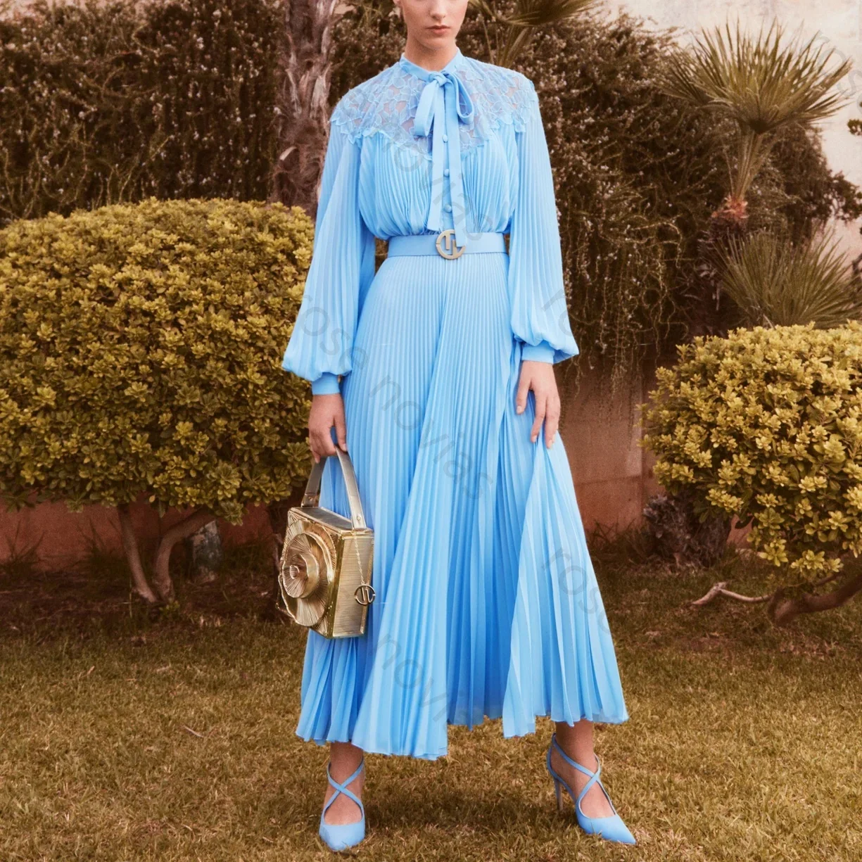 

Индивидуальное вечернее платье из шифона небесно-голубого цвета, элегантное, с круглым вырезом, А-силуэта, в пол, с кружевом, для торжественных мероприятий (Vestidos De Fiesta)