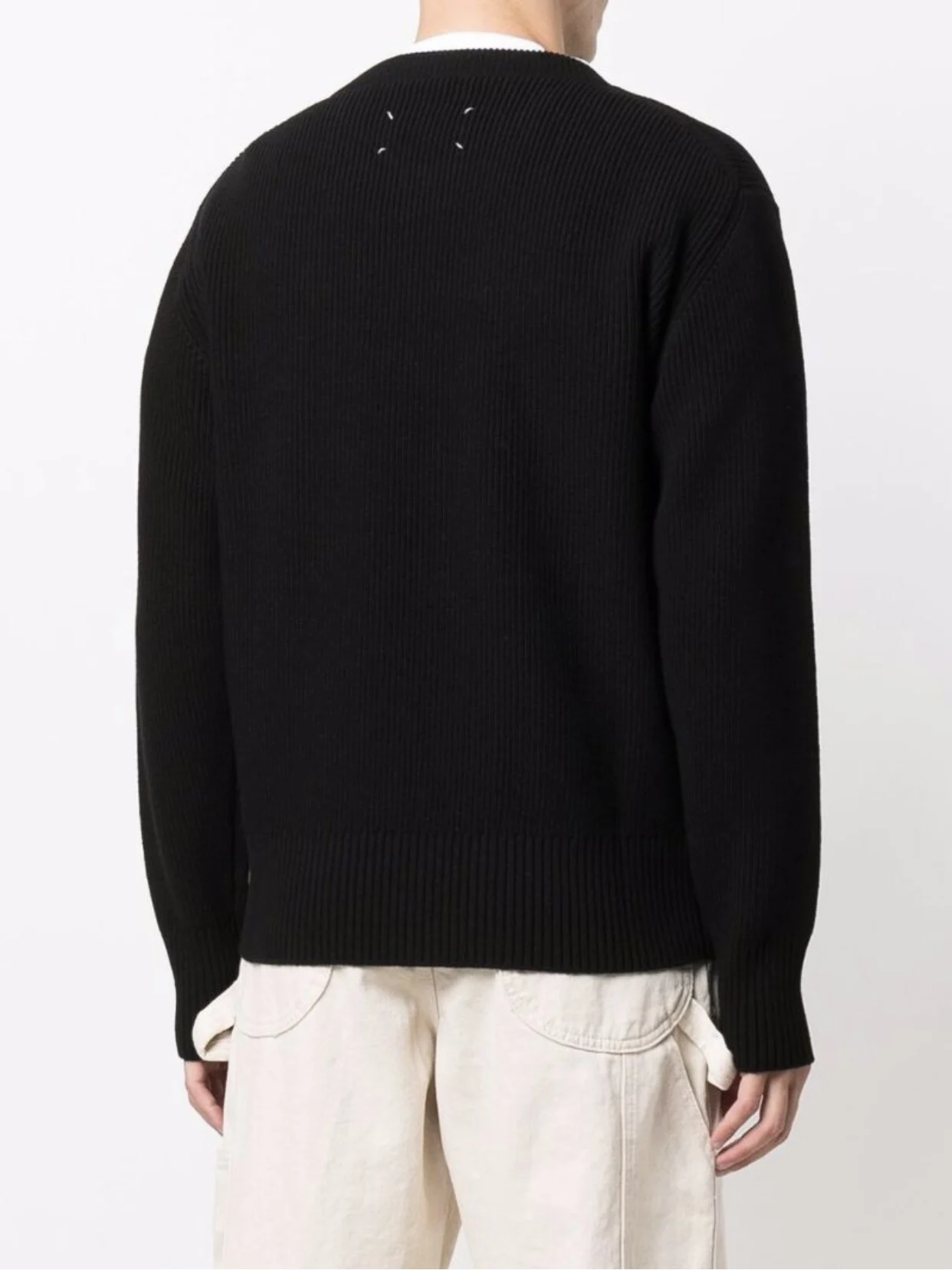 MM Style 21AW New Four Corner Stitching Wool Round Neck Black Pullover Men's and Women's Versatile Knit Sweater