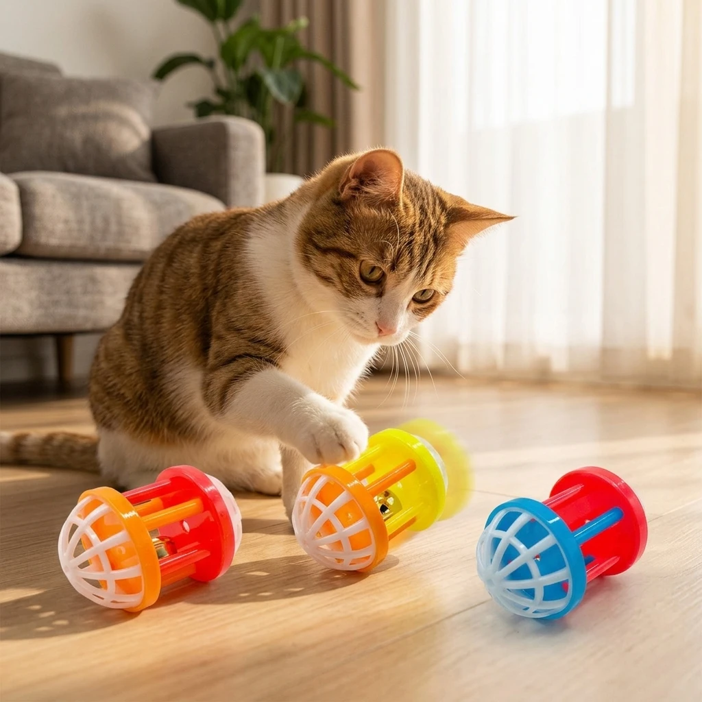 3 jouets pour chat, boule en plastique avec clochette, jouet interactif pour chaton, jouet d'entraînement résistant aux morsures, fournitures pour chat, couleur aléatoire