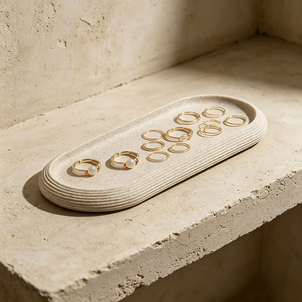 Molde de Silicone Minimalista Listrado para Bandeja Oval, para Concreto, Gesso, Resina Epóxi, Terrazzo, Jesmonite, Bandeja DIY para Pia e Organizador de Mesa