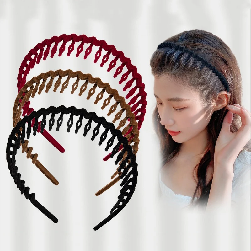 Matte Wave Simple Flocking Hair Band Women Velvet Face-Washing Headdress Headband Toothed Anti-slip Hair Hoop Headwear Girl Gift