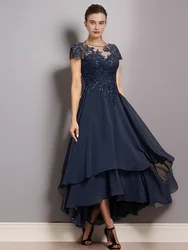 Vestido para a mãe da noiva, chá assimétrico, comprimento A, vestido de noite formal para o convidado do casamento, pescoço alto e baixo