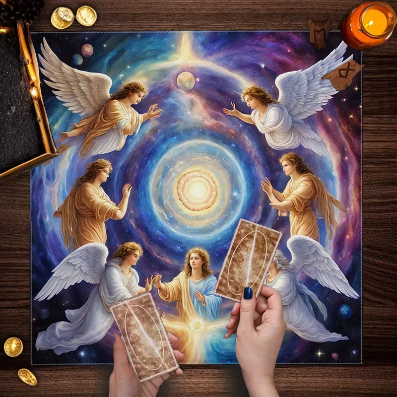 Tapete de Adivinación Místico, Angelical y Cósmico para Lectura de Tarot, Tapete de Altar Espiritual para Brujería, Wicca, Rituales Paganos y Juegos de Mesa