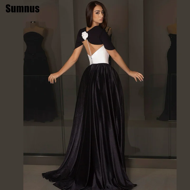 Sumnus Elegant A-Line Prom Dresses Satin Contrast Color Boat Neck Maxi Party Dresses 2026 Gala فساتين سهرة Customized
