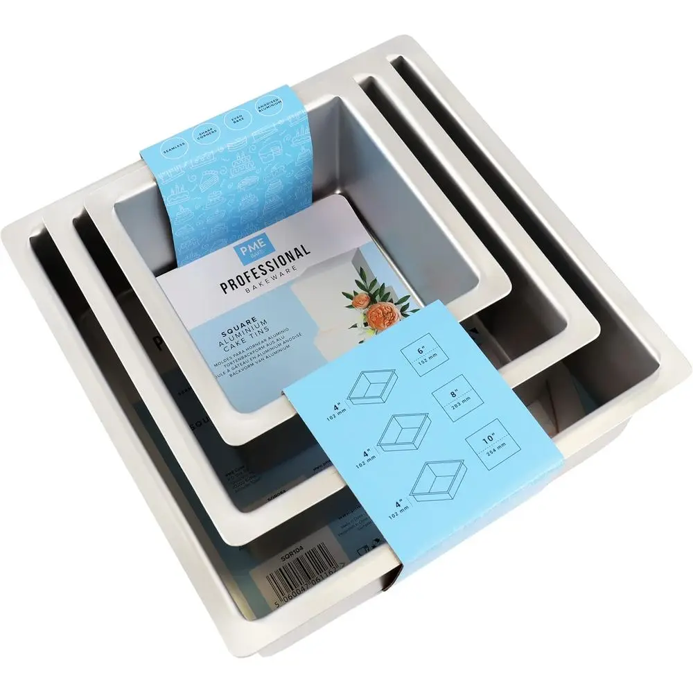 Triple ensemble de moules à pâtisserie carrés argentés profonds : 6, 8, 10 pouces