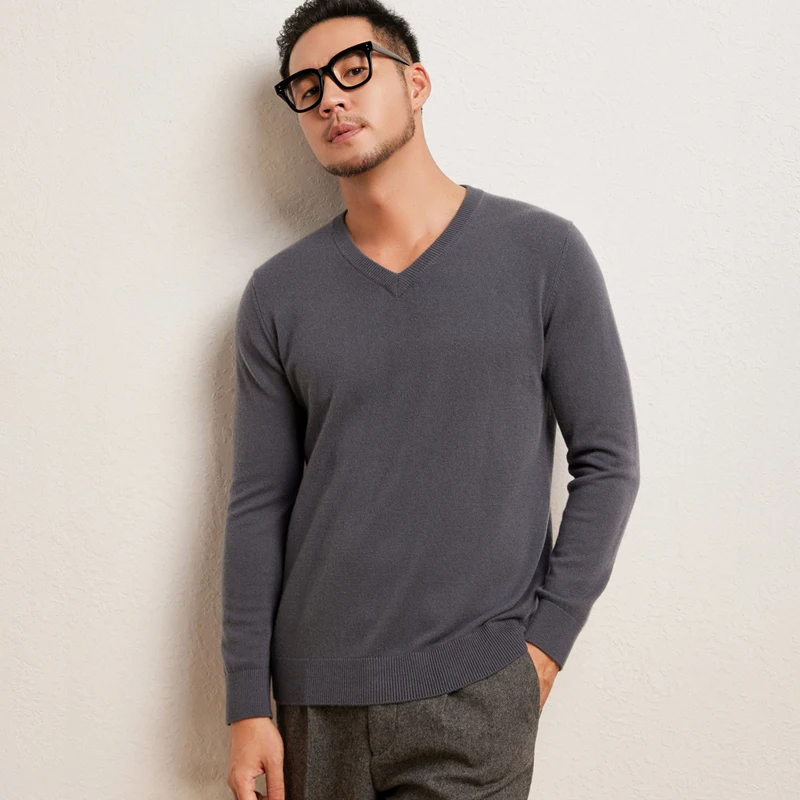 

2025 New V-Neck Knitted Men's 100% Pure Cashmere Sweater Autumn Winter Comfortable Warm Pullover Cashmere Base Shirt