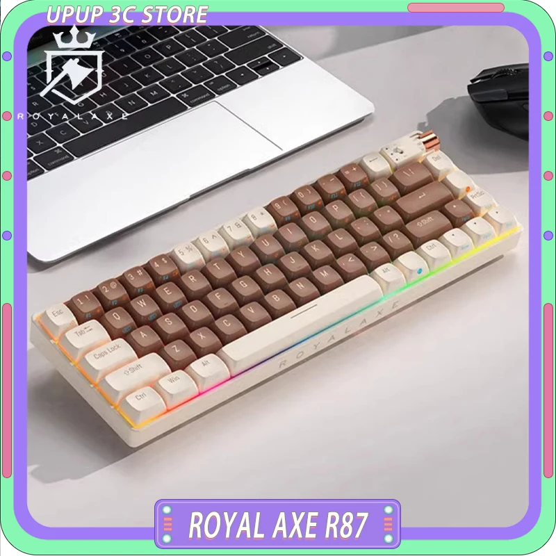 

Royal Axe R87 Mechanical Keyboard Switching Knob Three Mode RGB Hot Swap Wireless Gaming Keyboard 88 Keys Pc Gamer Laptop Mac