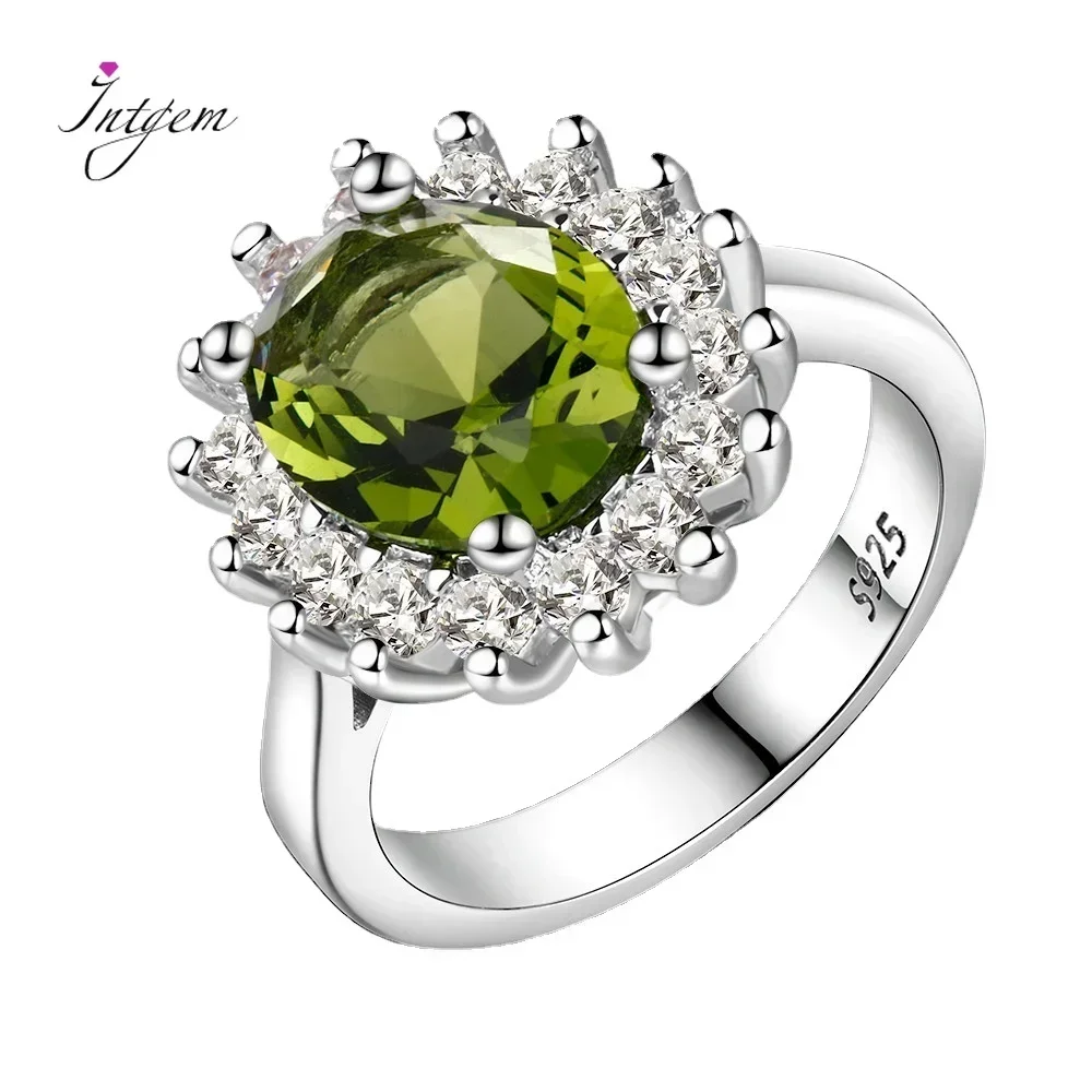 925 Sterling Silver Ring Flower Silver Rings with Peridot Stones Shining Luxury Wedding Engagement Rings for Women Jewelry Gifts