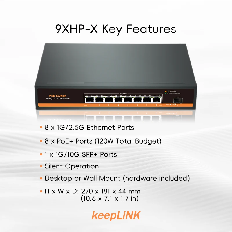 8-Port Multi-Gigabit 2.5G Ethernet PoE+ Switch with 1 SFP+ Ports