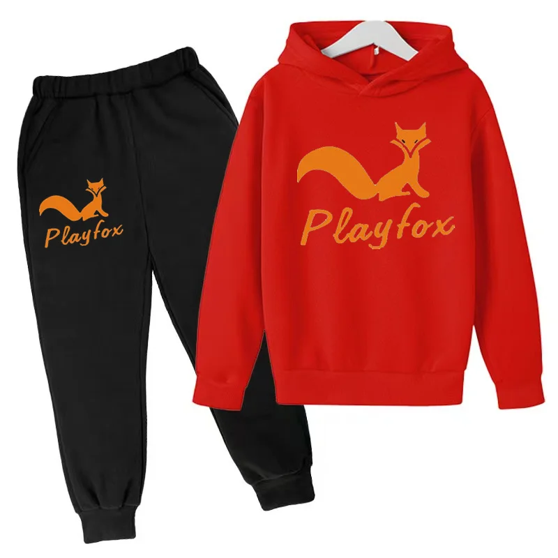 Children Clothing Sweatshirt Colorful Fox Print Hoodie Boys Girls Toddler 3-12 Years Top+ Pants Sport Casual Fashion Jogging Set