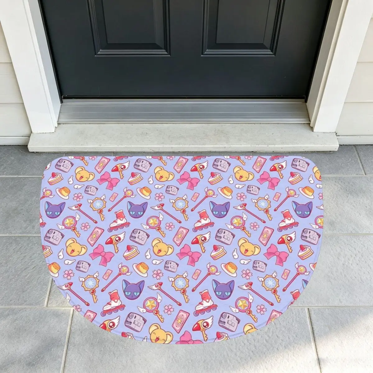 Sakura Card Captor - Violet Soft Flannel Half Round Doormat Non Slip Bathroom Mat Absorbent Floor Carpet for Living Room