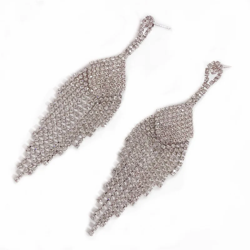 Fashion Long Tassel Full Crystal Drop Earrings for Women Geometric Rhinestone Earrings Statement Jewelry Accessories Gifts