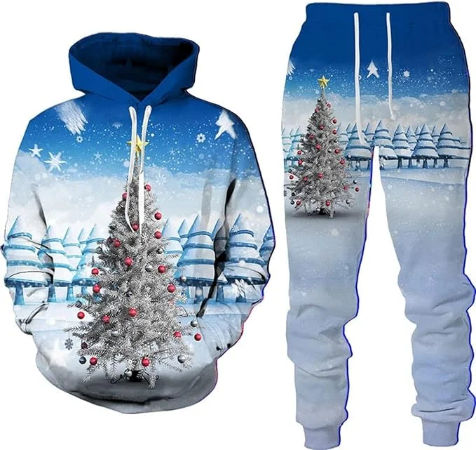 

Christmas Santa Claus Autumn Winter 3D Printed Hoodie Suit Men Sweatshirts Sweatpants Two Piece Tracksuit Set Men's Clothing