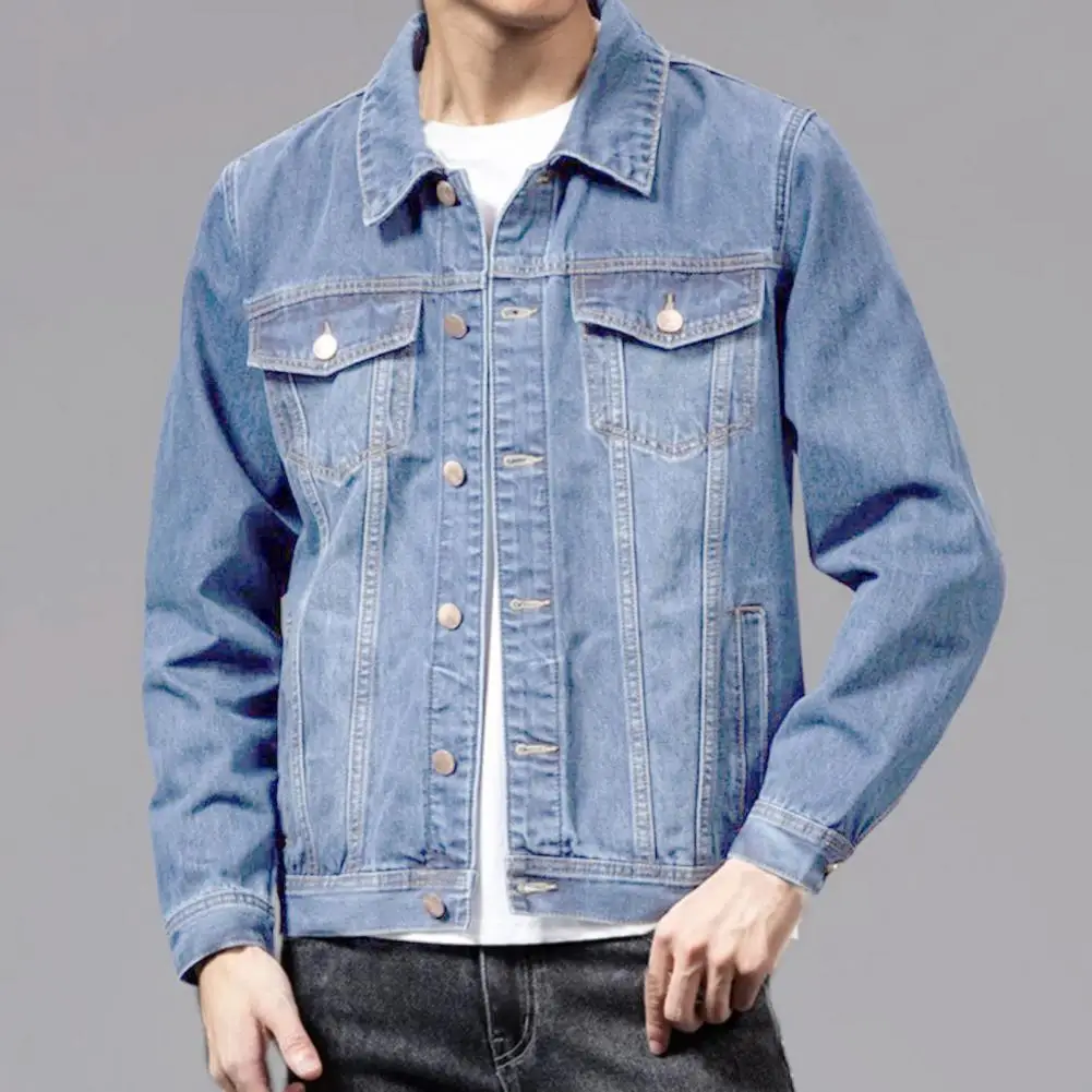 Great  Spring Jacket Outwear Pure Men Coat Multi-pockets Denim Men Jacket for School