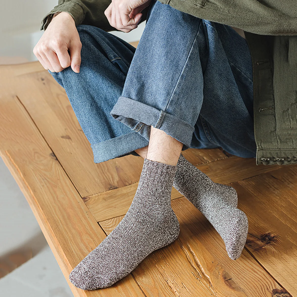 5 Paar Thermosocken für Herren und Damen, Winter, warm, dick, Crew-Socken, gestrickt, Frottee, weich, solide Socken für kaltes Wetter, Wandern