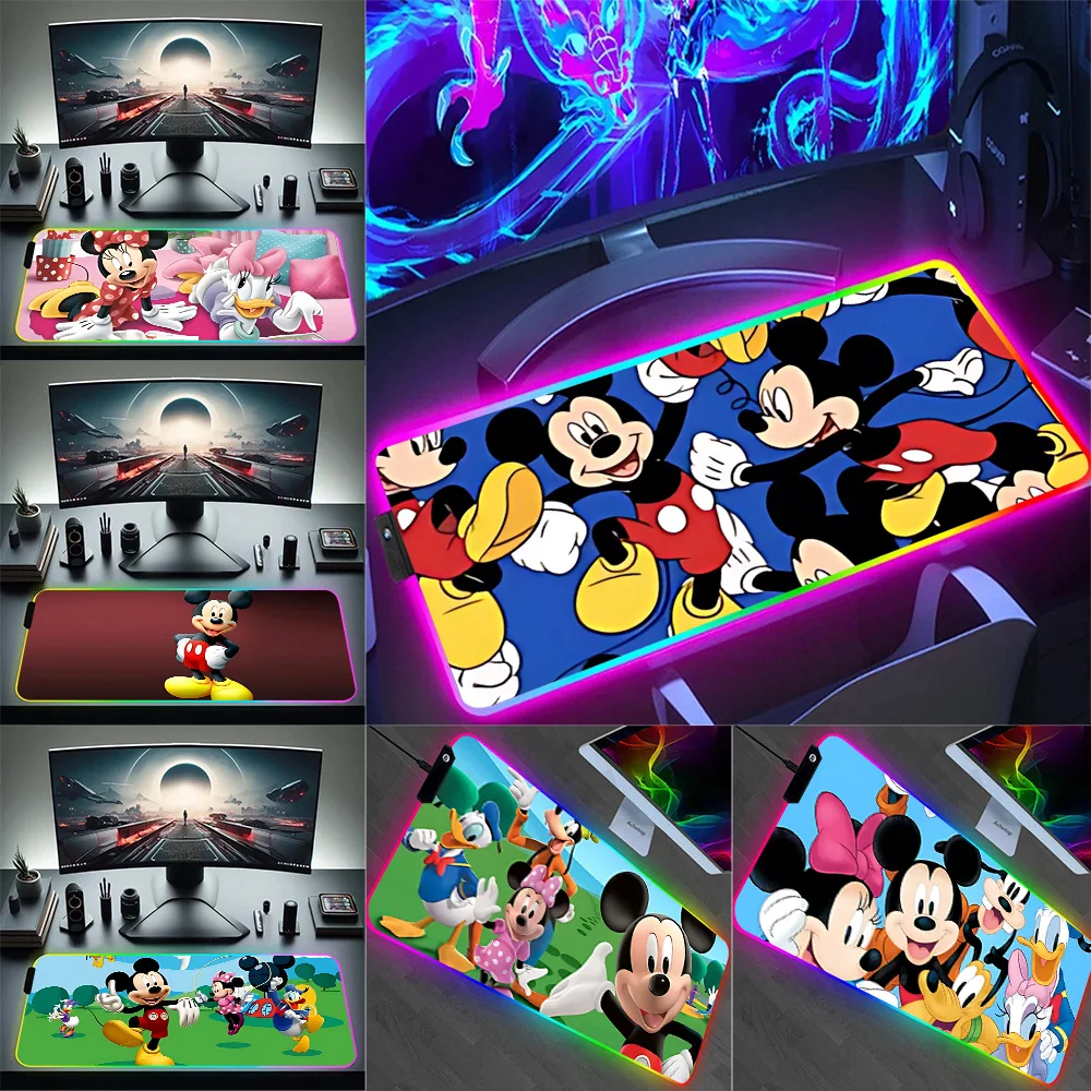 RGB Mickeys Minnies Pc Gamer Keyboard Mouse Pad Mousepad LED Glowing Mouse Mats Rubber Gaming Computer Mausepad