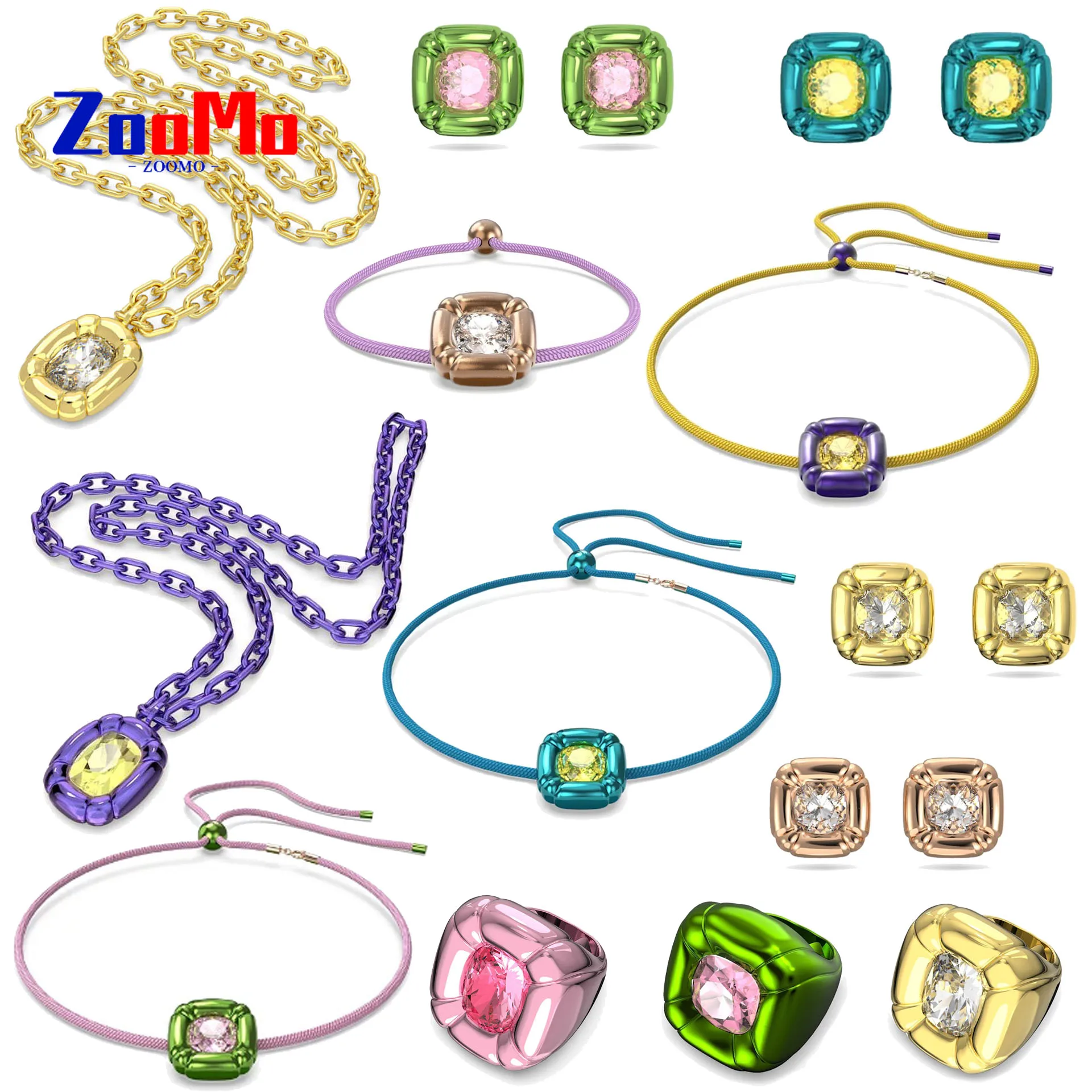 Pendientes coloridos originales 2025 para mujer, anillo ligero de lujo a la moda, collar, conjunto de joyería fina, joyería de regalo romántica