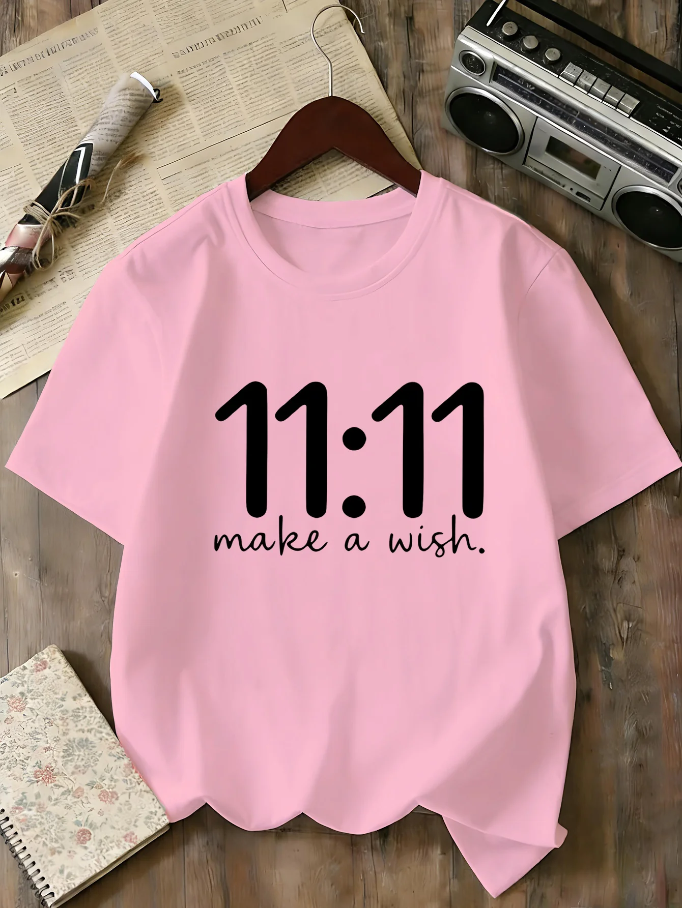 Fashion 11 11 Make A Wish Text T Shirt Family Matching Boys Girls Kids Short Sleeve Casual Minimal Letter Children Daily Tops