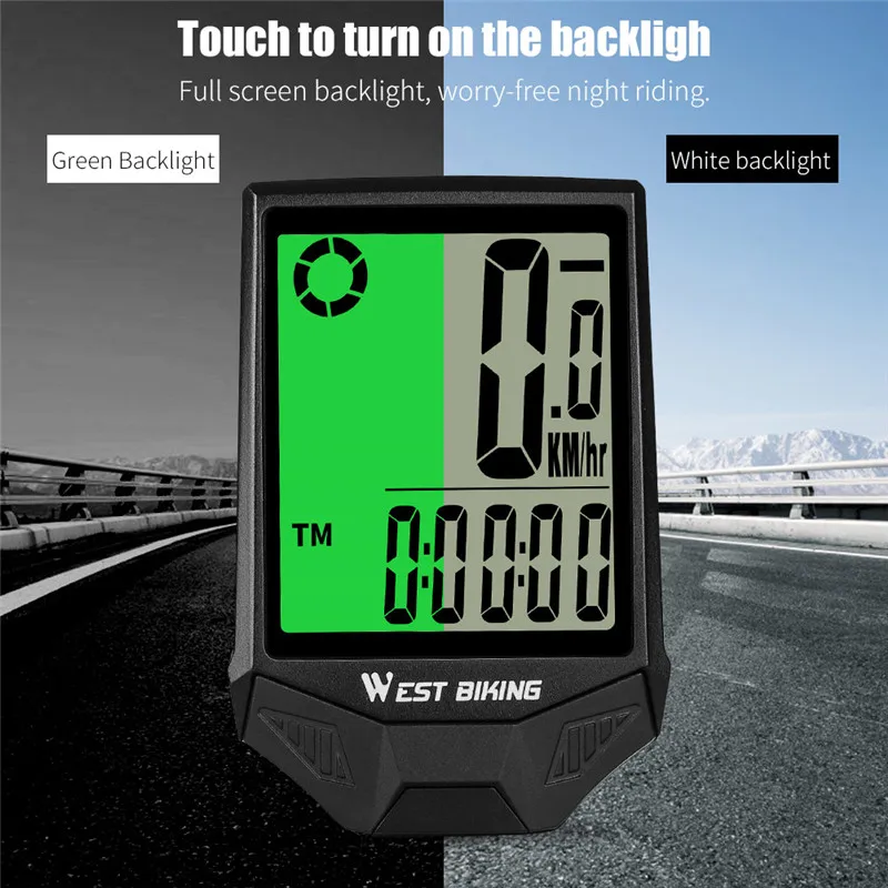 WEST BIKING Bike Wireless Computer Waterproof Multifunction Riding Bicycle Odometer Cycling Speedometer Stopwatch Backlight