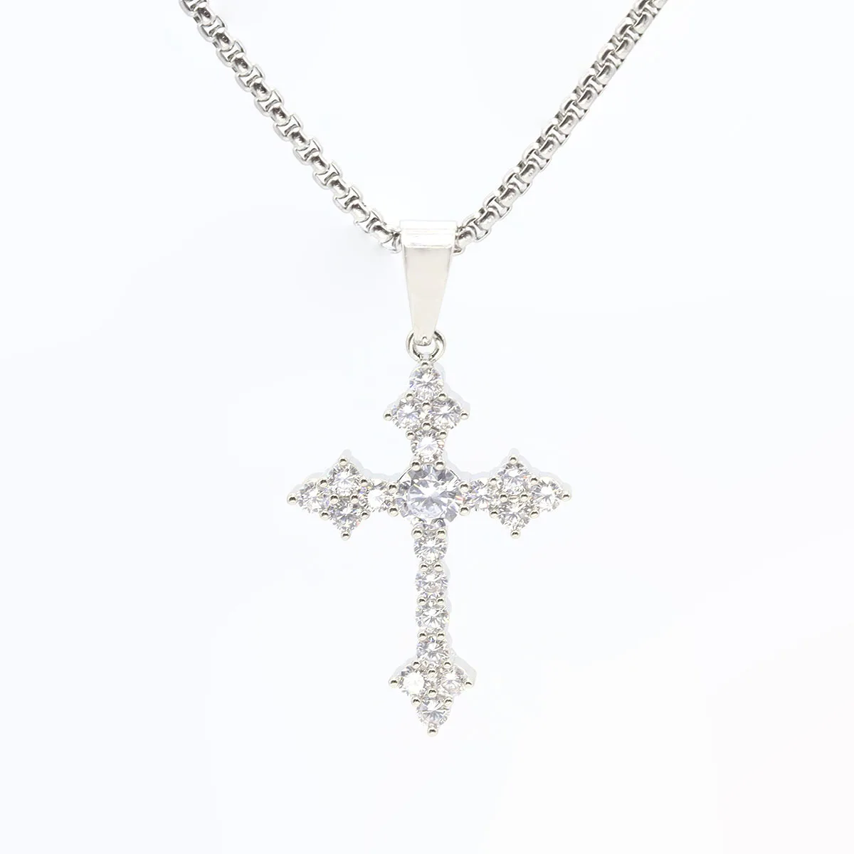 Minimalist Cross Christian Crucifix Pendants Necklaces Long Link Chains Silver