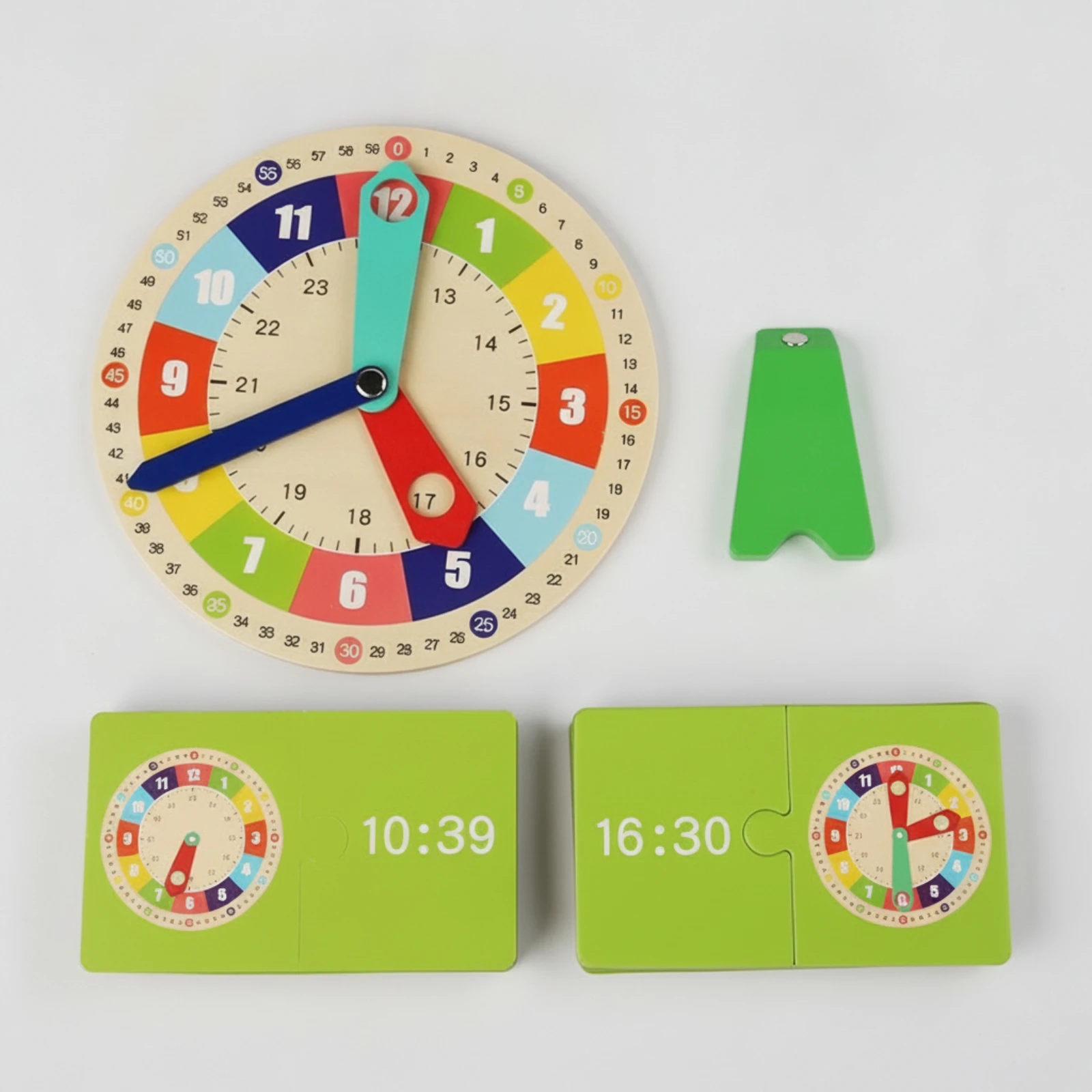 Clock with Movable Hands Kindergarten Wooden Educational Clock Model Time Teaching Set with Matching Cards Homeschool
