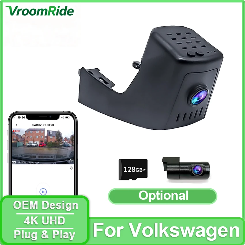 Cámara para Auto 4K Plug and Play para VW Volkswagen Touareg CR7 2019-2022 2023 2024 2025, Diseño Original UHD DVR Grabadora de Video para Auto con Wifi