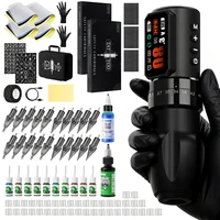 Kit de Máquina de Tatuar Inalámbrica Negra/Naranja, Pluma de Tatuar con Carrera Ajustable, Motor Sin Núcleo, con Aguja de Tatuar, Taza para Tinta de Tatuar