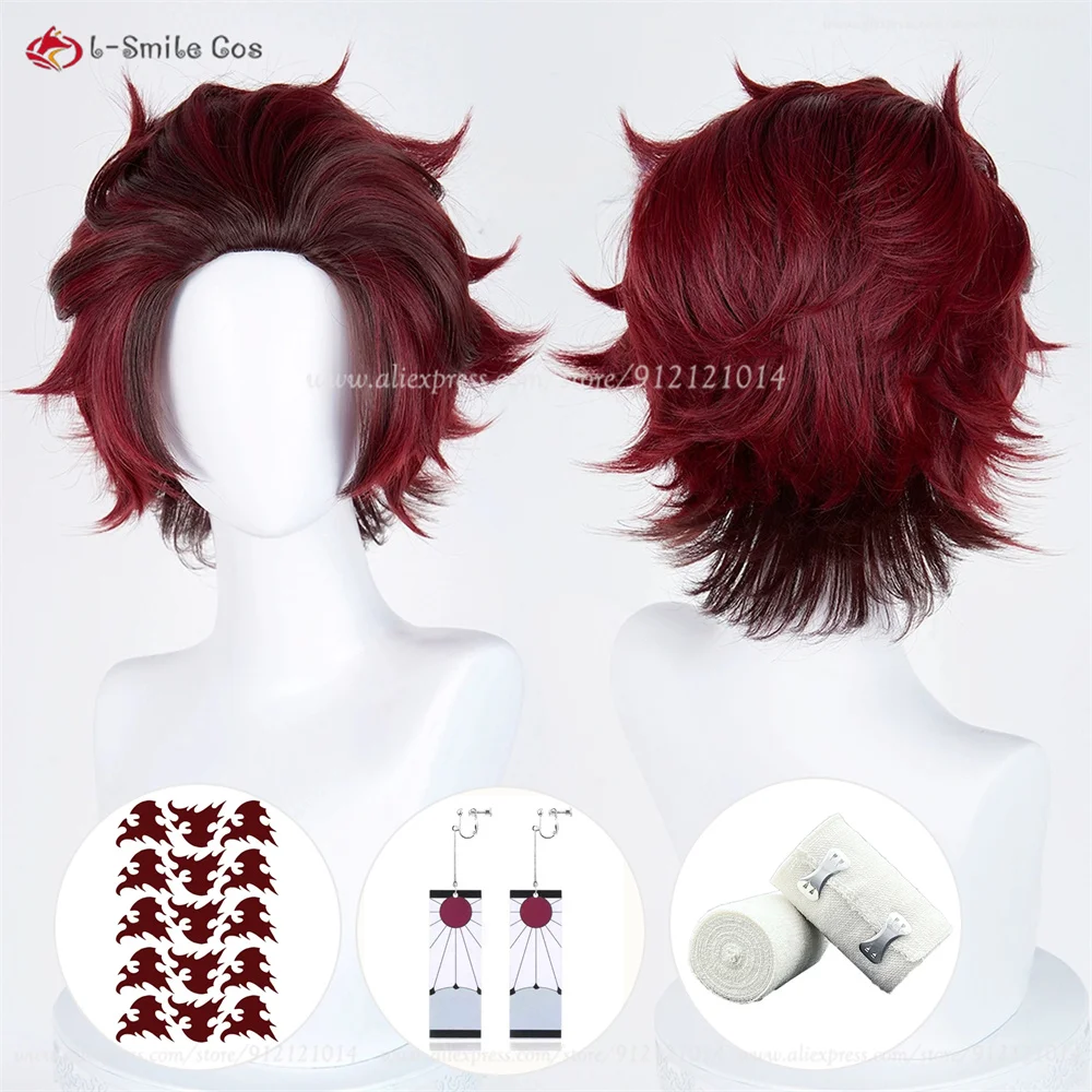 

New! Kamado Tanjirou Cosplay Wig 32cm Red Brown Wigs For Men Women Cosplay Anime Wig Heat Resistant Synthetic Hair Halloween