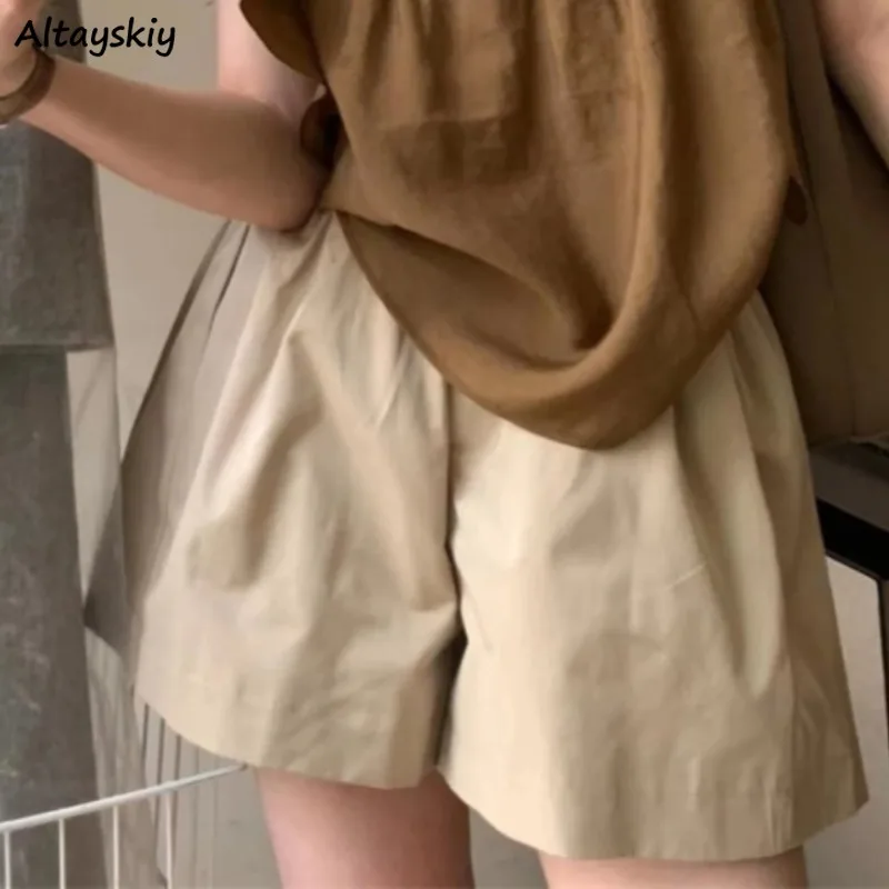 

Korean Style Shorts for Women Elastic Waist Summer Solid Young Girls Ulzzang Cool College All-match Minimalist Prevalent Student