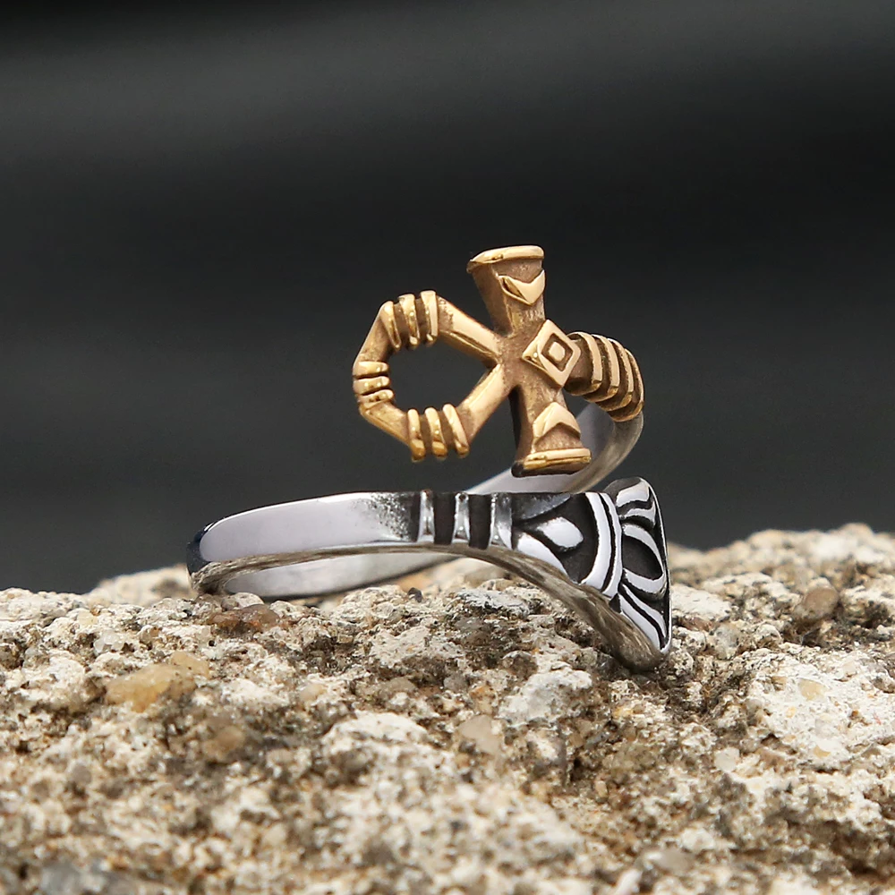 Gothic Vintage Stainless Steel Seal Cross Egypt Ring For Men Women Punk Biker Egyptian Anka Cross Ring Fashion Jewelry Wholesale