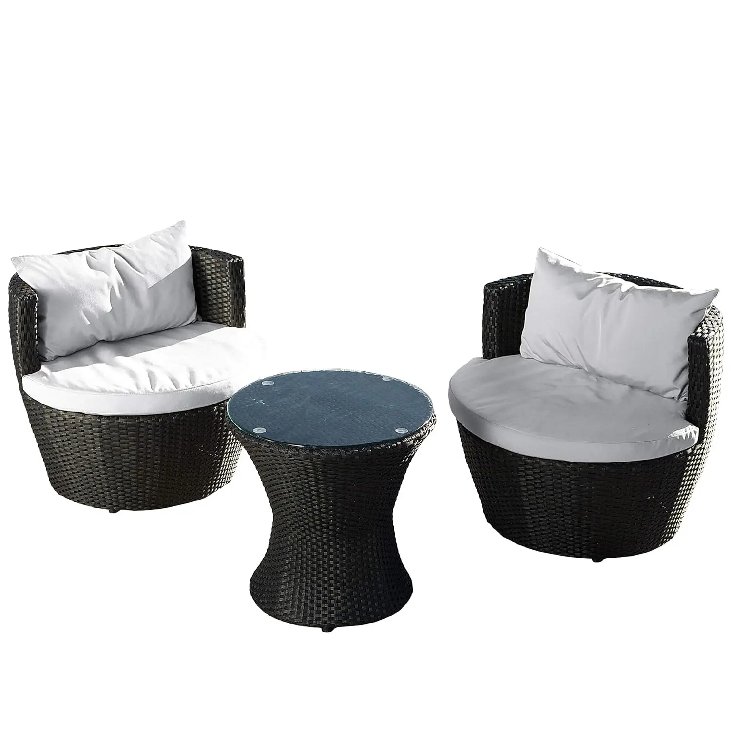 

3-Pcs Black Steel Frame Outdoor Chat Set with Cushions, Patio Conversation, Customized