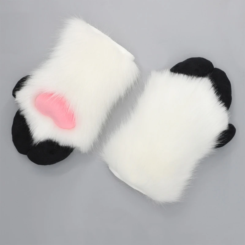 Unisex Cosplay Gloves Cartoon Sheep Hoof Shape Plush Gloves Halloween Mittens Furry Cuffs Gloves for Carnivals Party