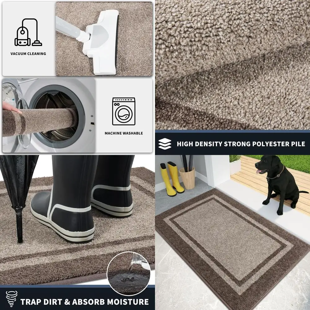 

24x36 Anti-Slip Entrance Rug, Shoe Scraper, Machine Washable, Super Absorbent Door Mat for Wet and Muddy Footprints, Beige & Gra