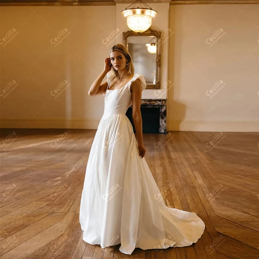 

Простые свадебные платья А-силуэта из атласа, без рукавов, с открытой спиной, для торжественных мероприятий, на заказ, Vestidos De Novia 2026