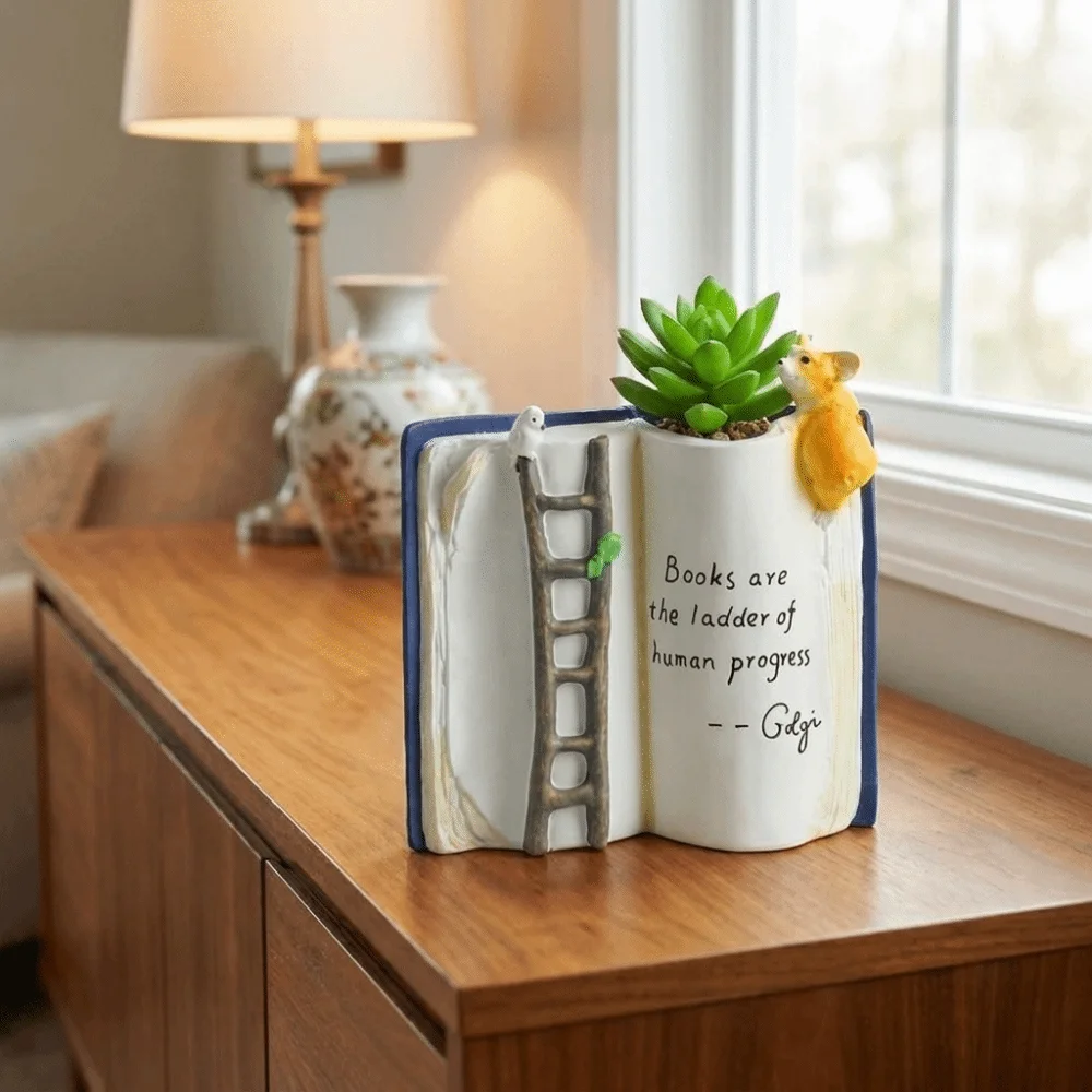 Creative Cartoon Puppy Bird Ladder Planter Compact Adorable Book-Shaped Planter Polyresin Decorative Plant Container Indoor Home