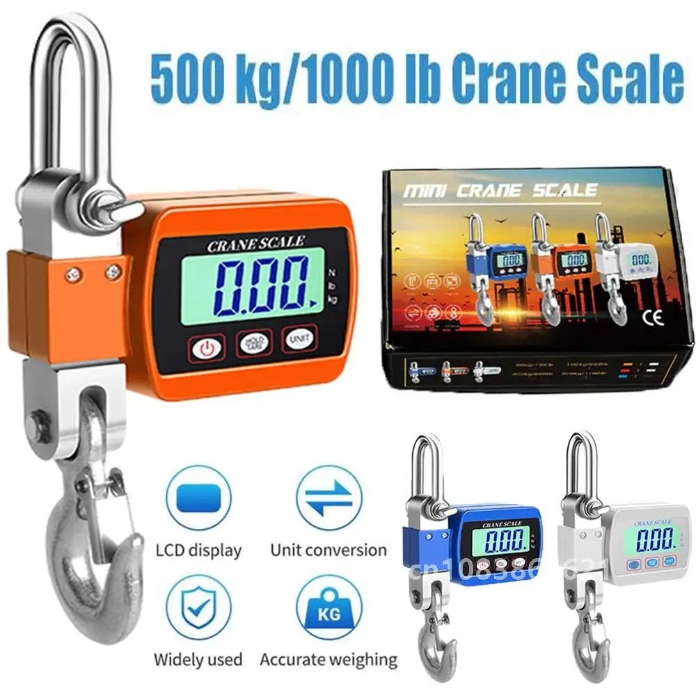 0.05~500Kg/1100lb Handheld Digital Industrial Hanging Crane Scale with Hook Electronic Weighing for Farm Hunting Fishing Factory