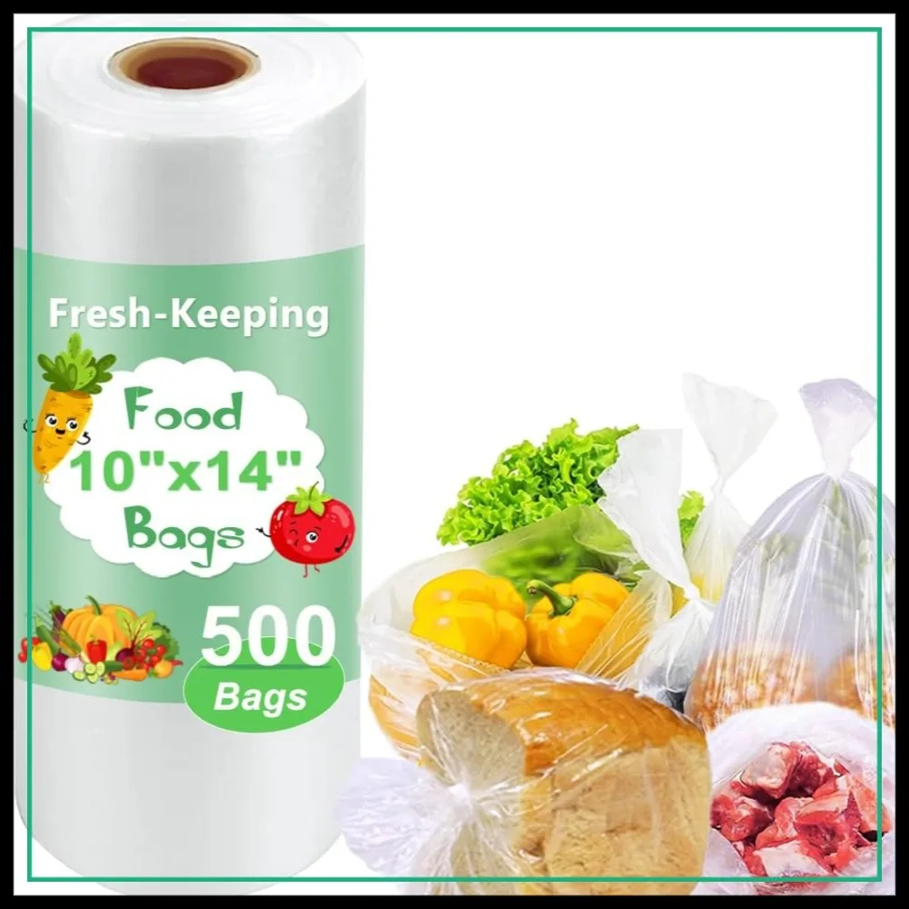 

10" x 14" Plastic Produce Bags Roll, 500 Count, Clear Food Storage Bags for Fruits Vegetables Bread, Refrigerator Freezer Safe