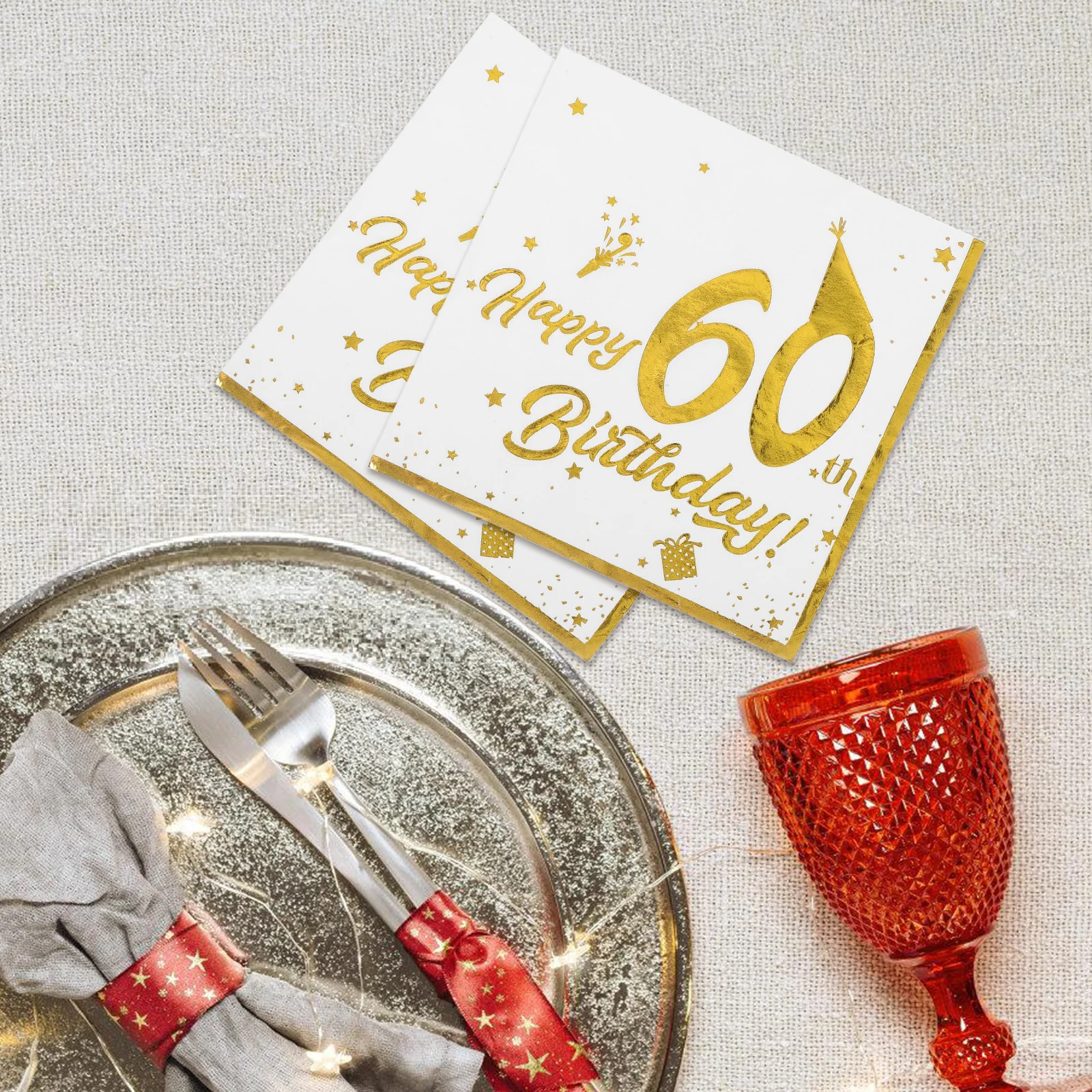 ผ้าเช็ดปากลายทองคำ 40 ชิ้น สำหรับงานฉลองวันเกิดครบรอบ 60 ปี ผ้าเช็ดปากแบบใช้แล้วทิ้ง เนื้อนุ่ม หนา สวยงาม อุปกรณ์จัดงานเลี้ยง ผ้าเช็ดปากสำหรับงานเลี้ยงอาหารค่ำขนาดใหญ่ ผ้าเช็ดปากวันเกิด